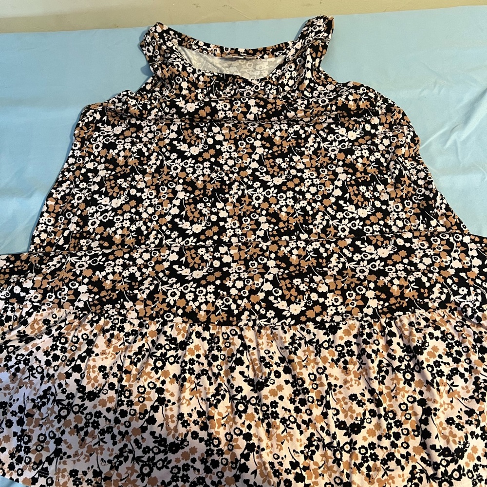 Floral Sleeveless Dress- Black and Tan